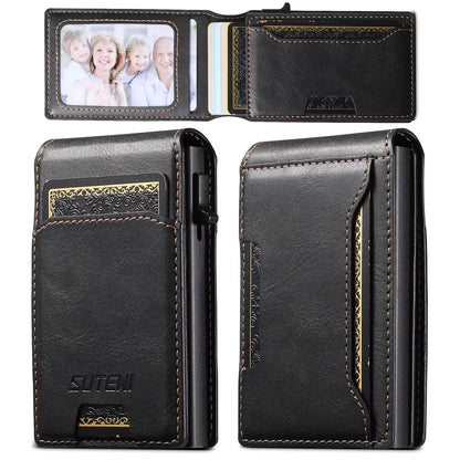 PU Leather for Men Wallet Card Slot Wallet Flip Cover Card Box Pressing the Button Automatically Ejects the Card