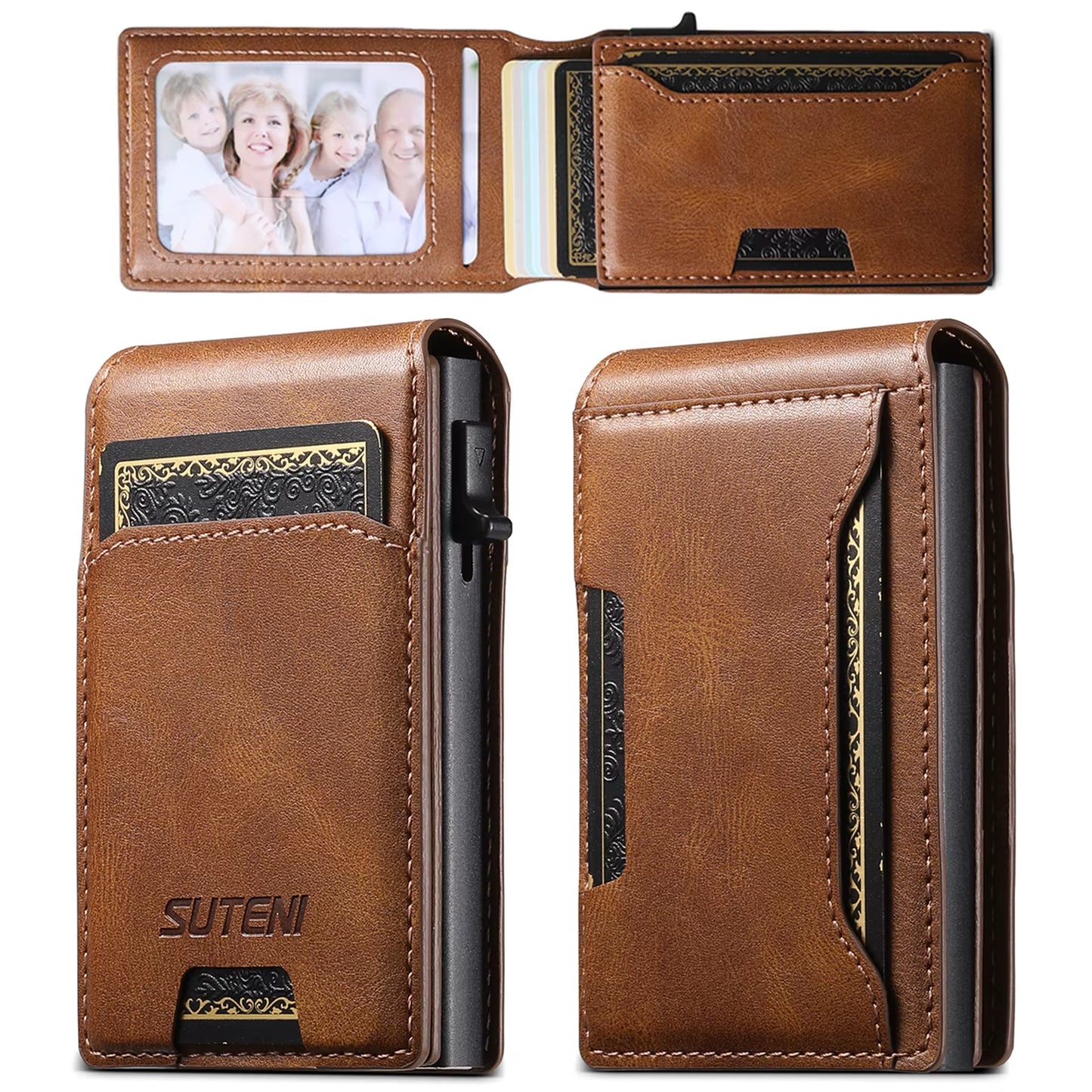 PU Leather for Men Wallet Card Slot Wallet Flip Cover Card Box Pressing the Button Automatically Ejects the Card