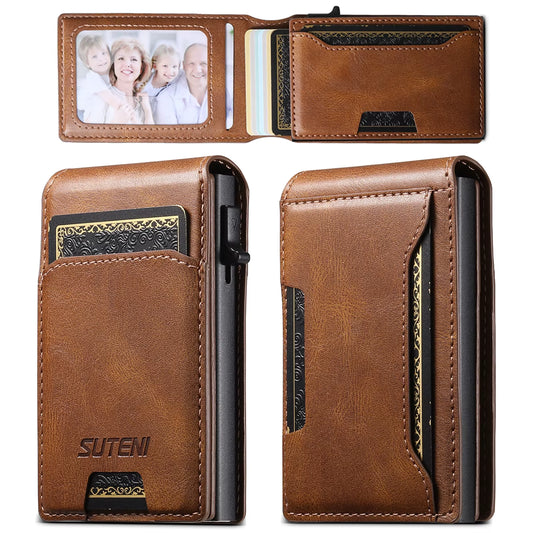 PU Leather for Men Wallet Card Slot Wallet Flip Cover Card Box Pressing the Button Automatically Ejects the Card