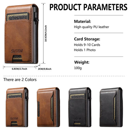PU Leather for Men Wallet Card Slot Wallet Flip Cover Card Box Pressing the Button Automatically Ejects the Card