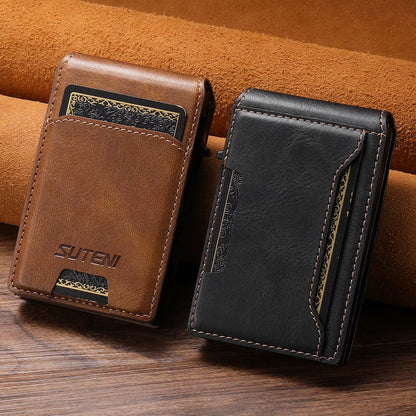 PU Leather for Men Wallet Card Slot Wallet Flip Cover Card Box Pressing the Button Automatically Ejects the Card